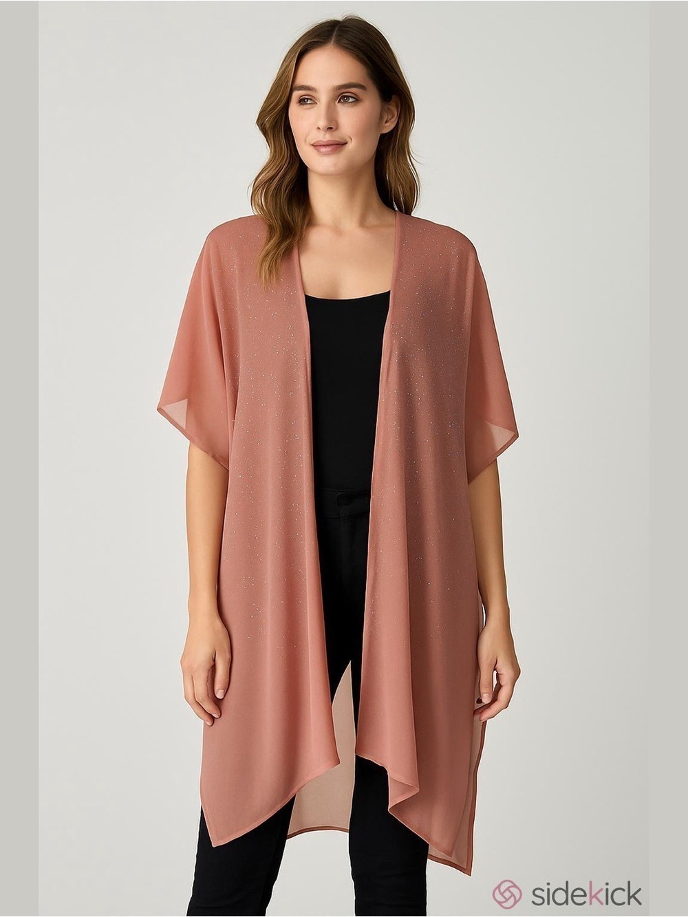 Jessica McClintock (Gunne Sax) Pink Chiffon Kimono duster silver stud detailing